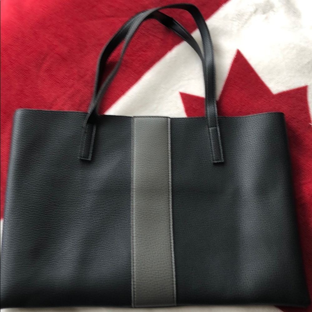 VINCE CAMUTO black and grey vegan leather tote.